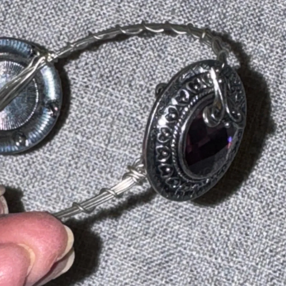 Bracelet Featuring 2 Ornate Silver Filigree Setting With Faceted Purple Glass - Picture 8 of 11